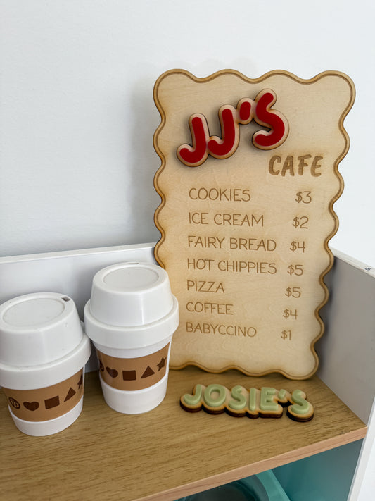 Kids Cafe Personalised Sign Menu with Changeable Name
