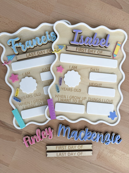First Day Last Day of School Personalised interchangeable Plaque