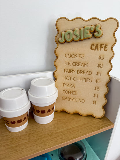 Kids Cafe Personalised Sign Menu with Changeable Name