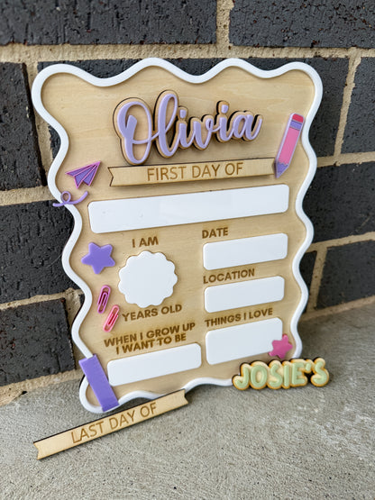 First Day Last Day of School Personalised interchangeable Plaque